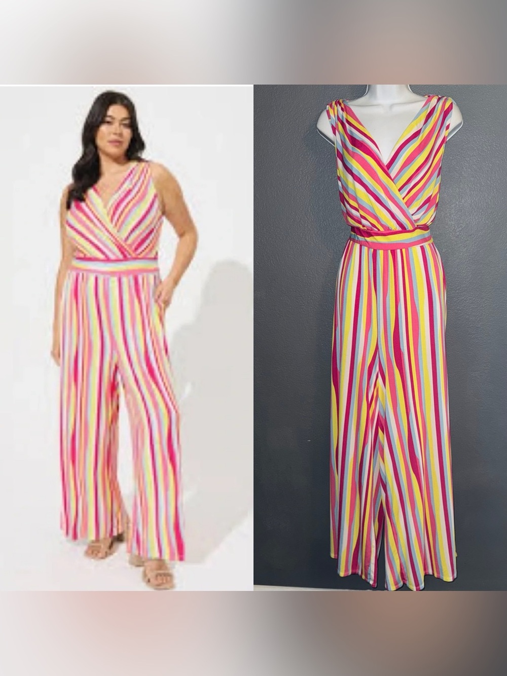 Torrid New w $79 Tags Striped V-Neck Sleeveless Wide Leg Jumpsuit 18-20 2X